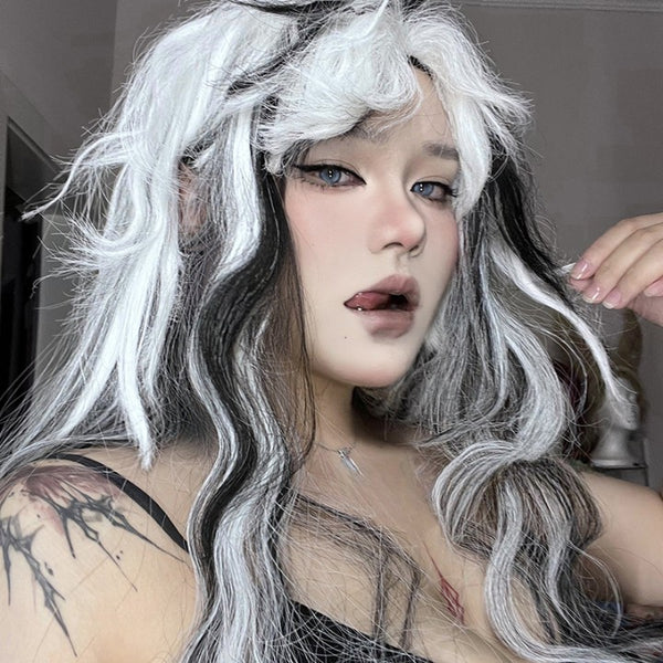 Y2K black and white wig  KF11072