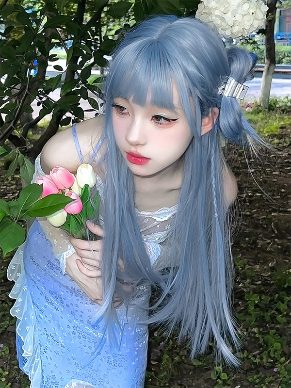 BLUE GRAY LONG STRAIGHT FLUFFY WIG  KF40472