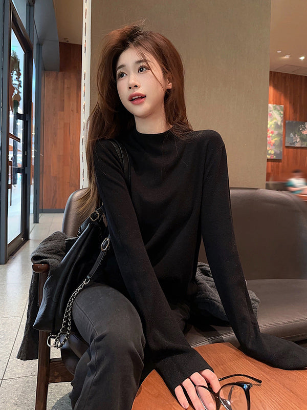 Solid color high collar sweater  KF70556