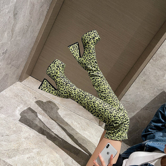 Green leopard print boots   KF705796