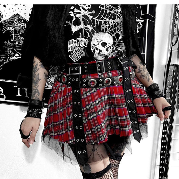 Gothic red and black plaid skirt  KF70400