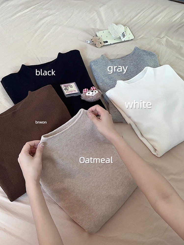 Solid color high collar sweater  KF70556