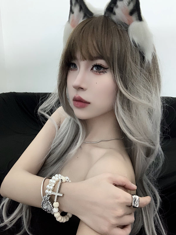 Gray Gradient Long Curly Wig  KF70126