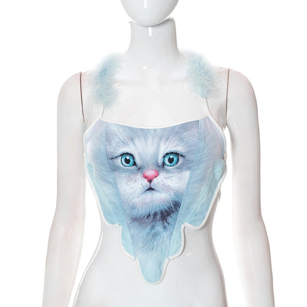 Kitten Print Tank Top  KF83671