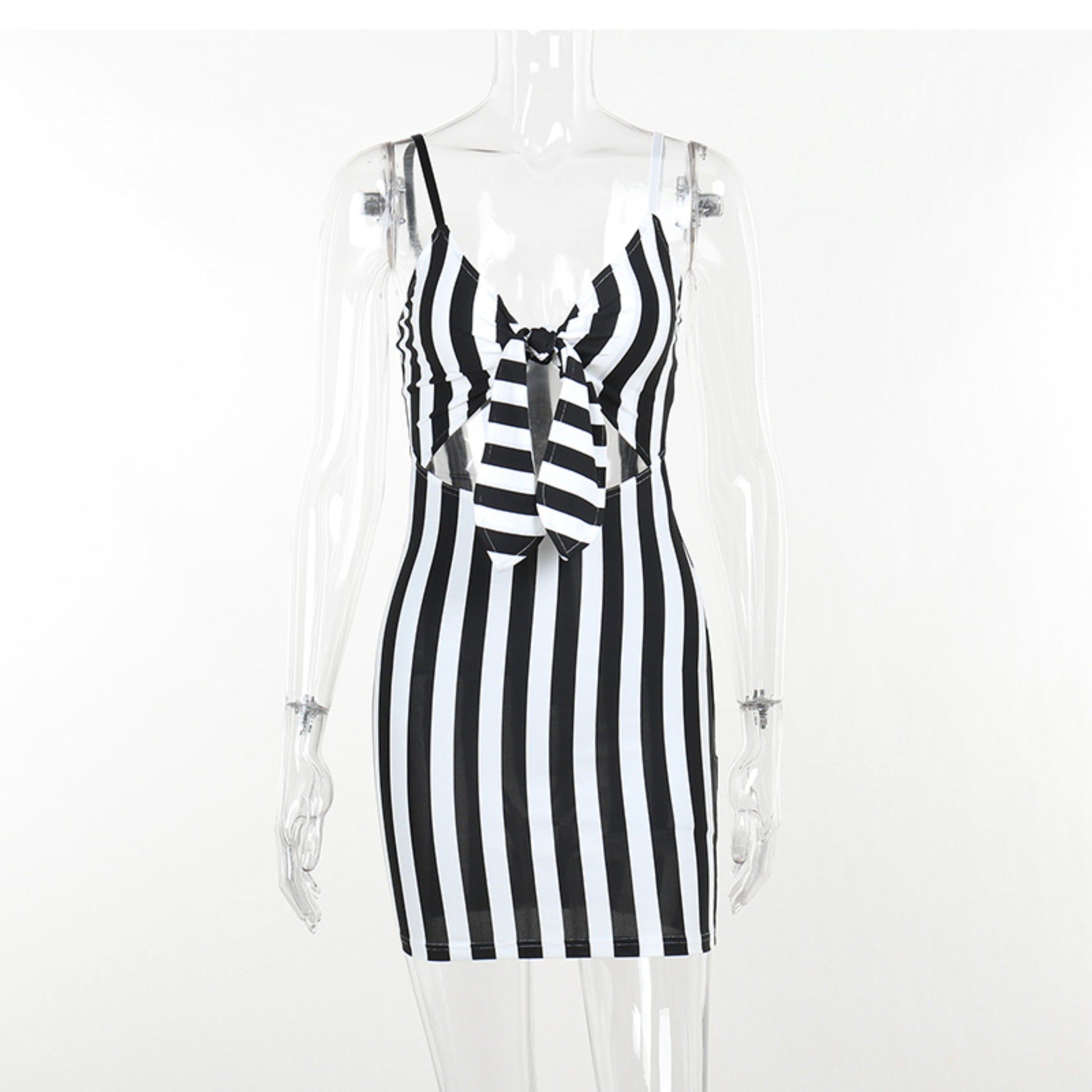 Black Striped Slip Dress  KF70312