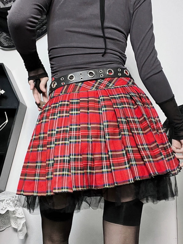 Gothic red and black plaid skirt  KF70400