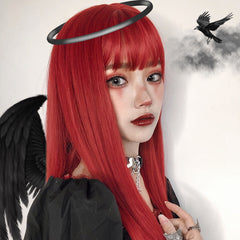 Red long straight wig KF9441