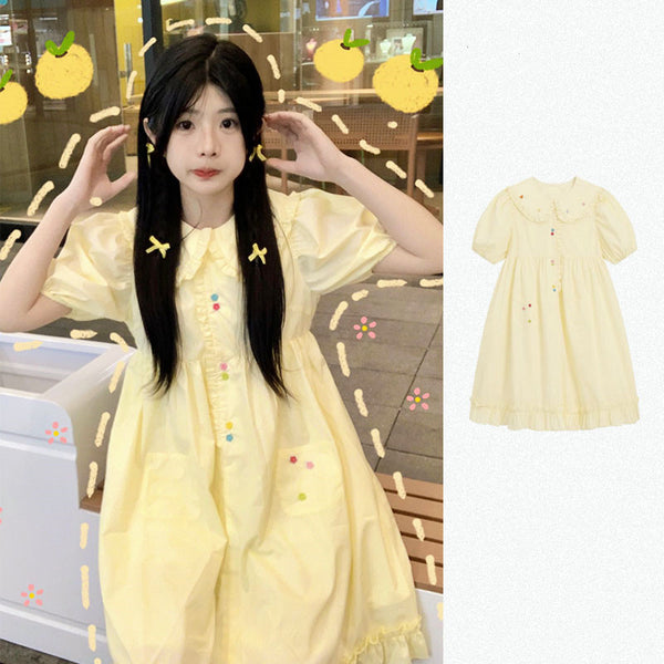 Yellow Puff Sleeve Dress  KF83860