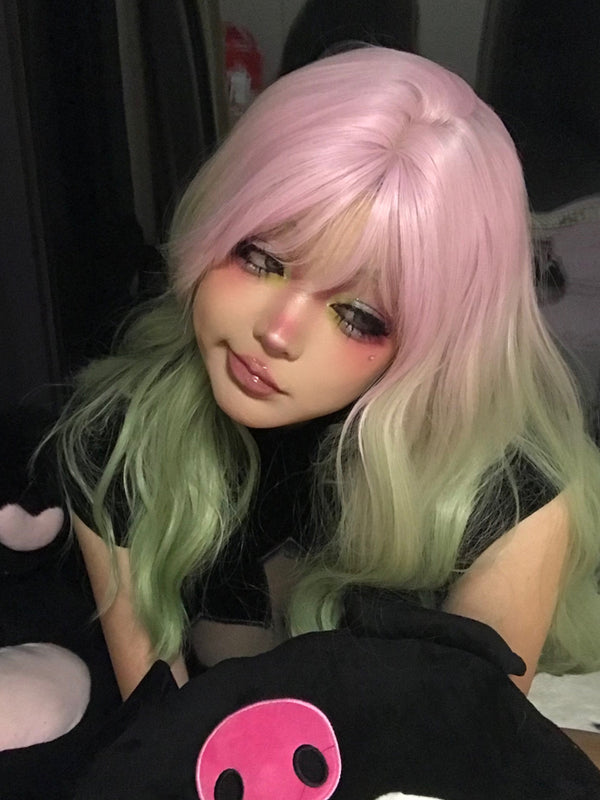 Pink gradient green wig   KF11079