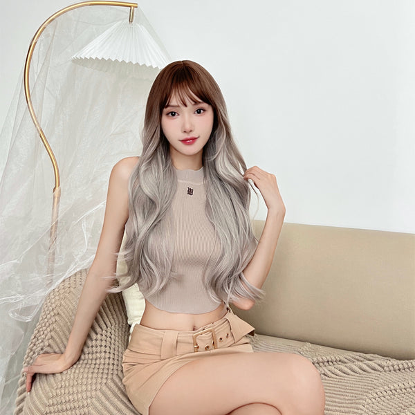 Gray Gradient Long Curly Wig  KF70126