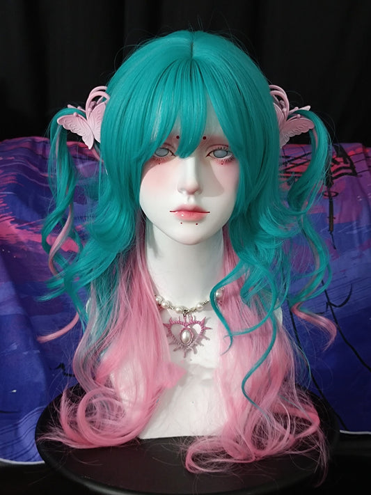 Blue green pink gradient wig  KF11095