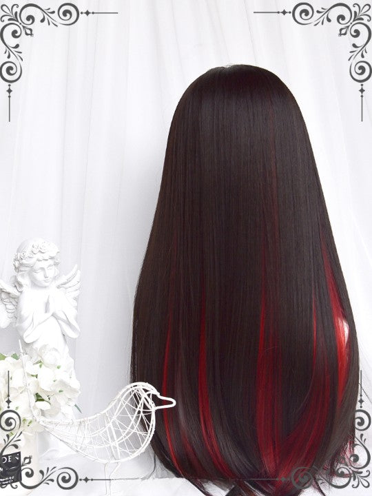 Black and red long straight wig  KF11097