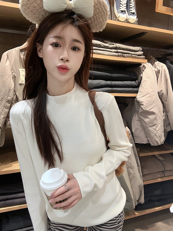 Solid color high collar sweater  KF70556