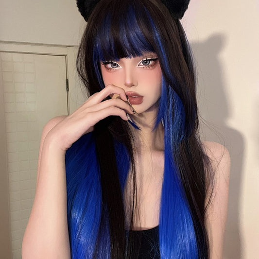 Lolita black blue wig  KF11016