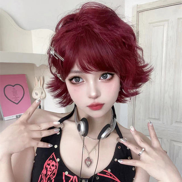red short curly wig  KF70158