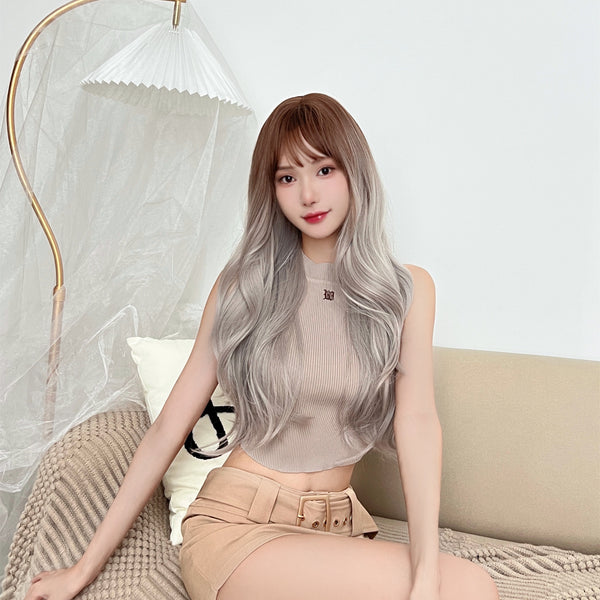 Gray Gradient Long Curly Wig  KF70126