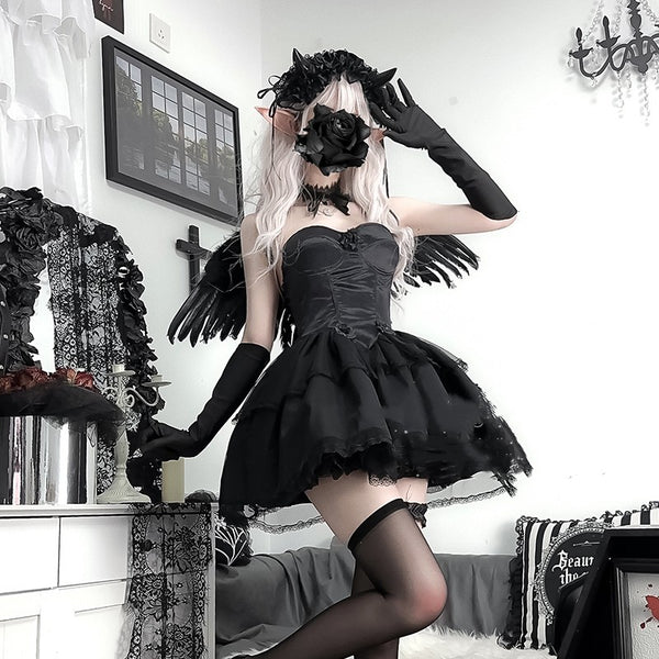 Halloween cos black angel dress   KF70342