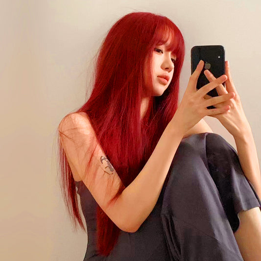 RED LONG STRAIGHT WIG KF82207