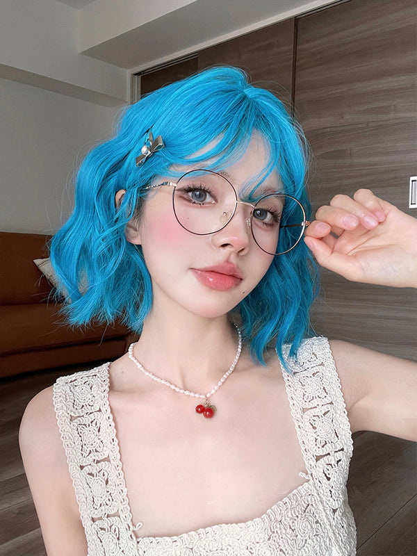 Ocean blue short curly wig  KF70161