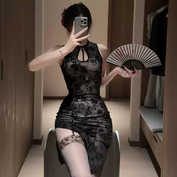 Black cheongsam KF14715