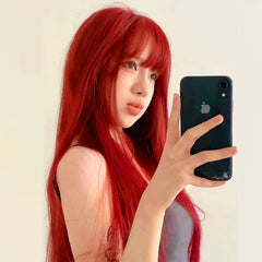 RED LONG STRAIGHT WIG KF82207