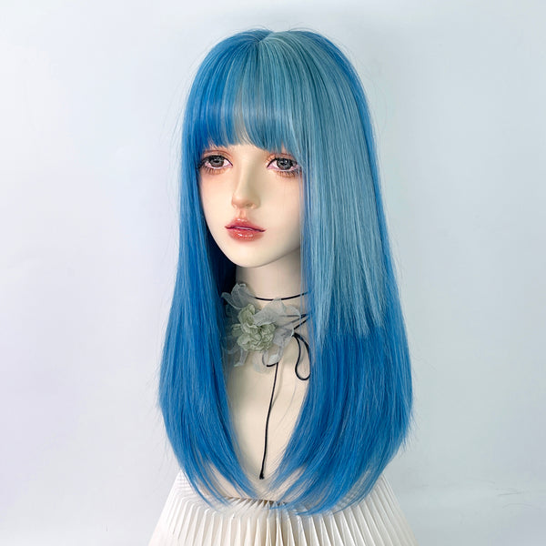 Blue purple long curly hair wig KF82427