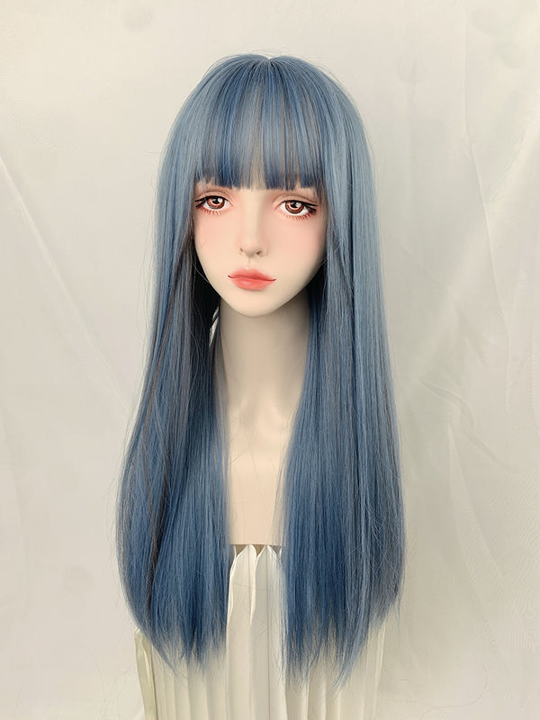 BLUE GRAY LONG STRAIGHT FLUFFY WIG  KF40472