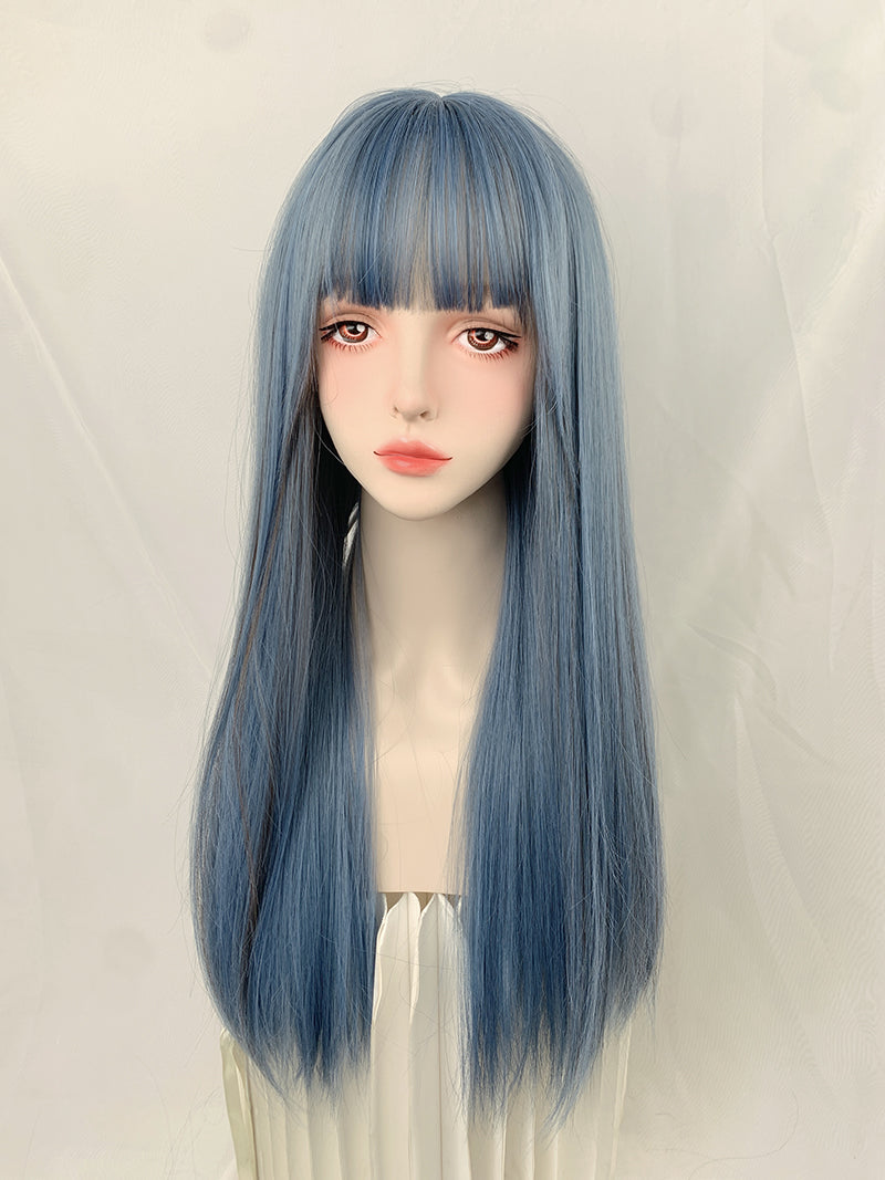 Blue long straight wig KF90497