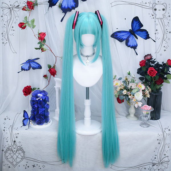 Cyan long cosplay wig   KF11291