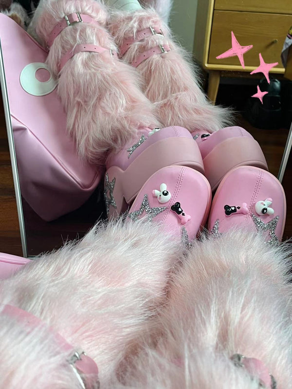 Pink Bunny Devil Wing Boots KF11042