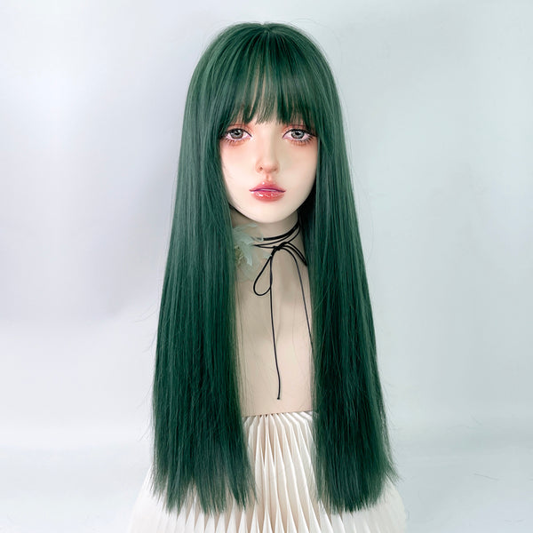 Dark green long straight hair wig  KF70128