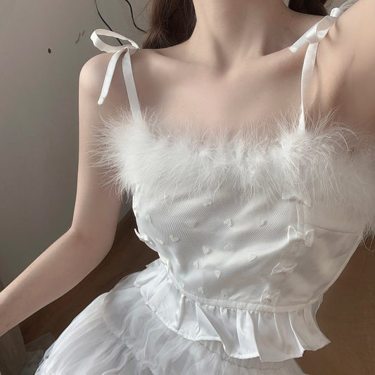 white bowknot camisole+skirt KF83895