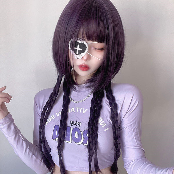 purple long straight hair wig  KF70167