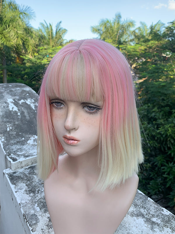 Pink gradient white wig KF11226