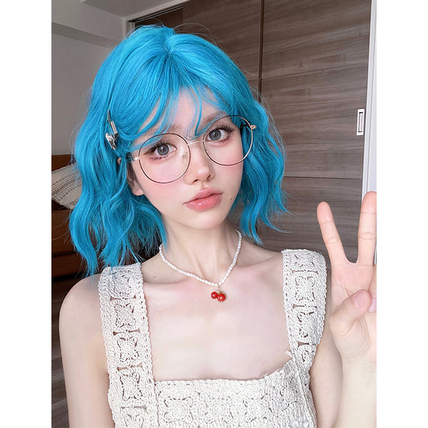 Ocean blue short curly wig  KF70161