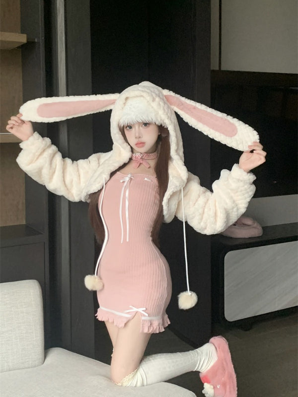 Rabbit ears hooded plush jacket  KF705733