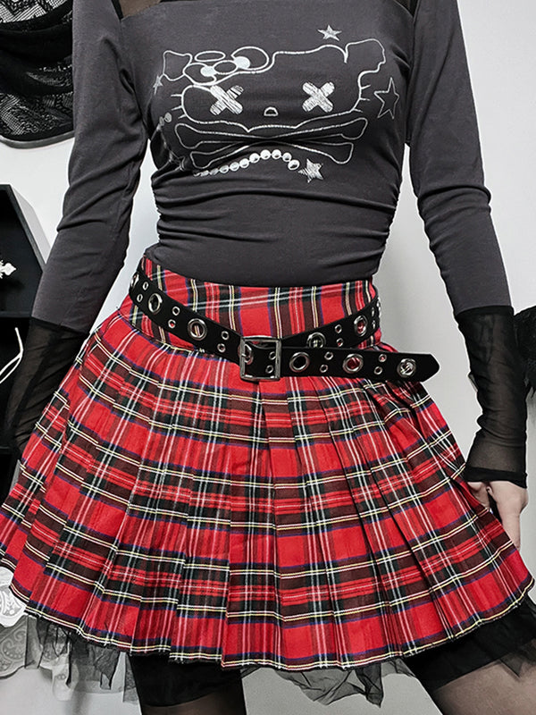 Gothic red and black plaid skirt  KF70400