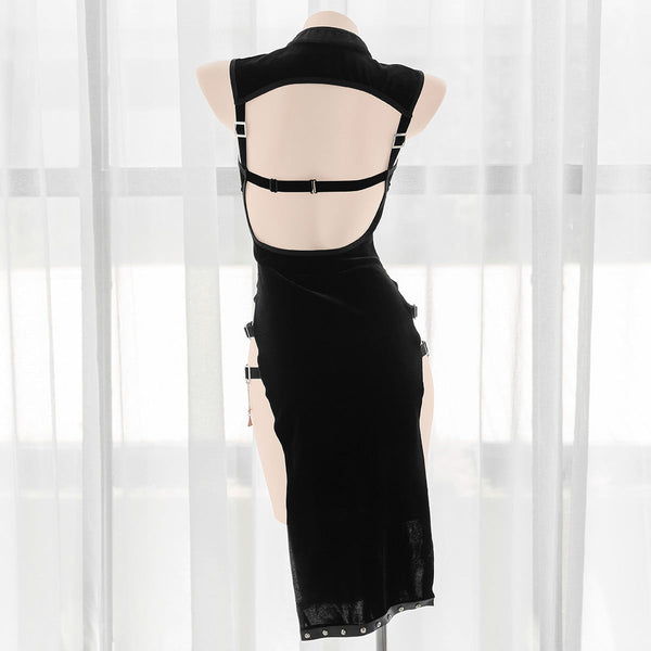 Dark Hollow Slit Cheongsam Dress  KF83944