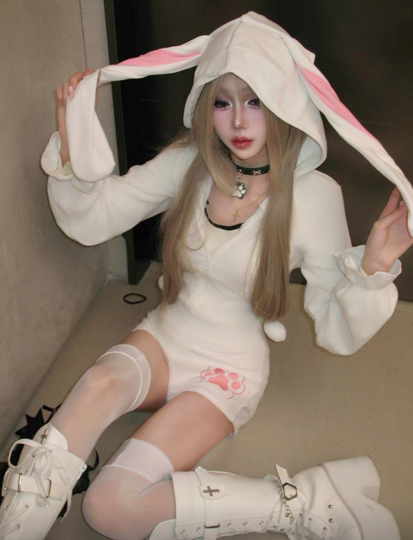 Cute white Plush Bunny jumpsuit  KF14698