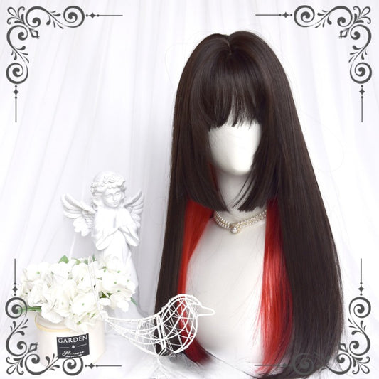 Black and red long straight wig  KF11097