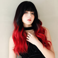 black red long curly hair wig KF81049
