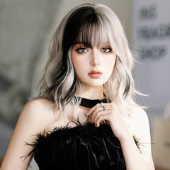 Silver gray short curly wig  KF9491