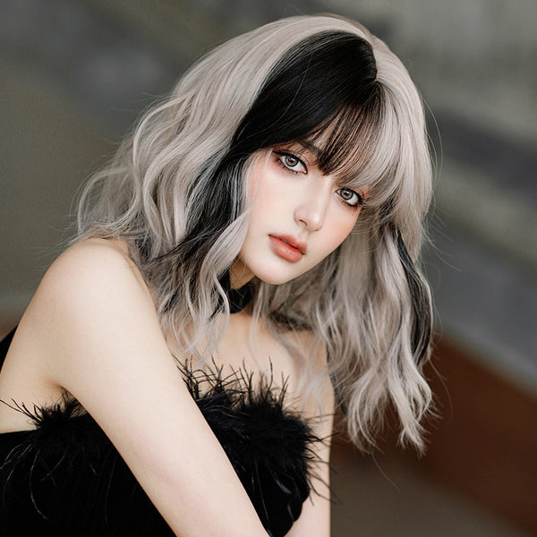 Silver gray short curly wig  KF9491