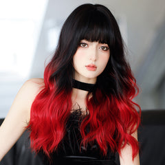 black red long curly hair wig KF81049