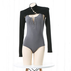 Black Top + Gray Jumpsuit Set  KF70219