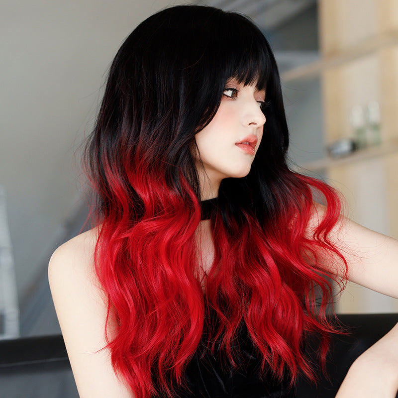 black red long curly hair wig KF81049