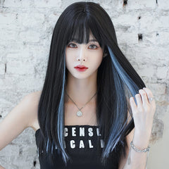 Black mid-length wig KF81850
