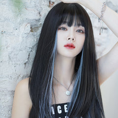 Black mid-length wig KF81850