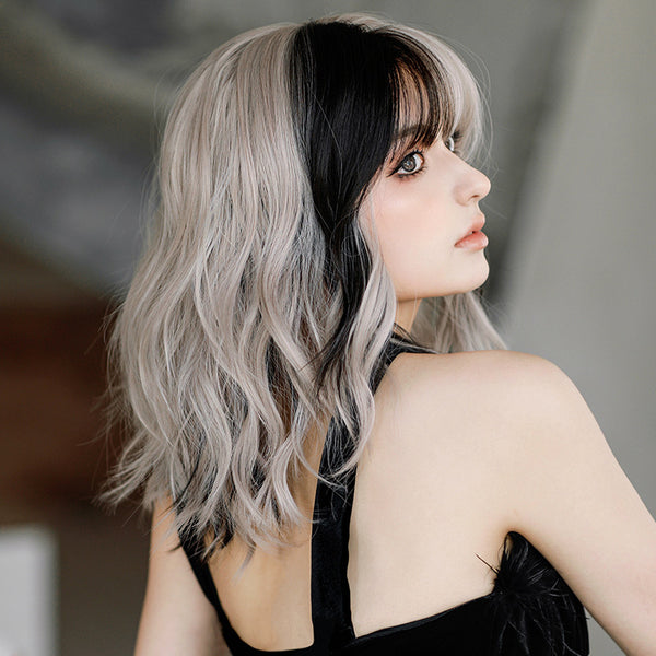 Silver gray short curly wig  KF9491