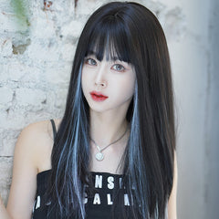 Black mid-length wig KF81850